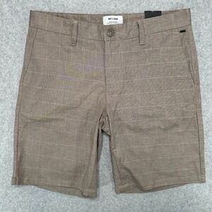 ONLY & SONS Mens Large Plaid Flat Front Shorts Casual Dress Khaki Tan NWT NEW